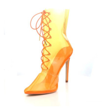 transparent clear pvc lace up pointy toe 10cm stiletto heel ankle booties for ladies and women